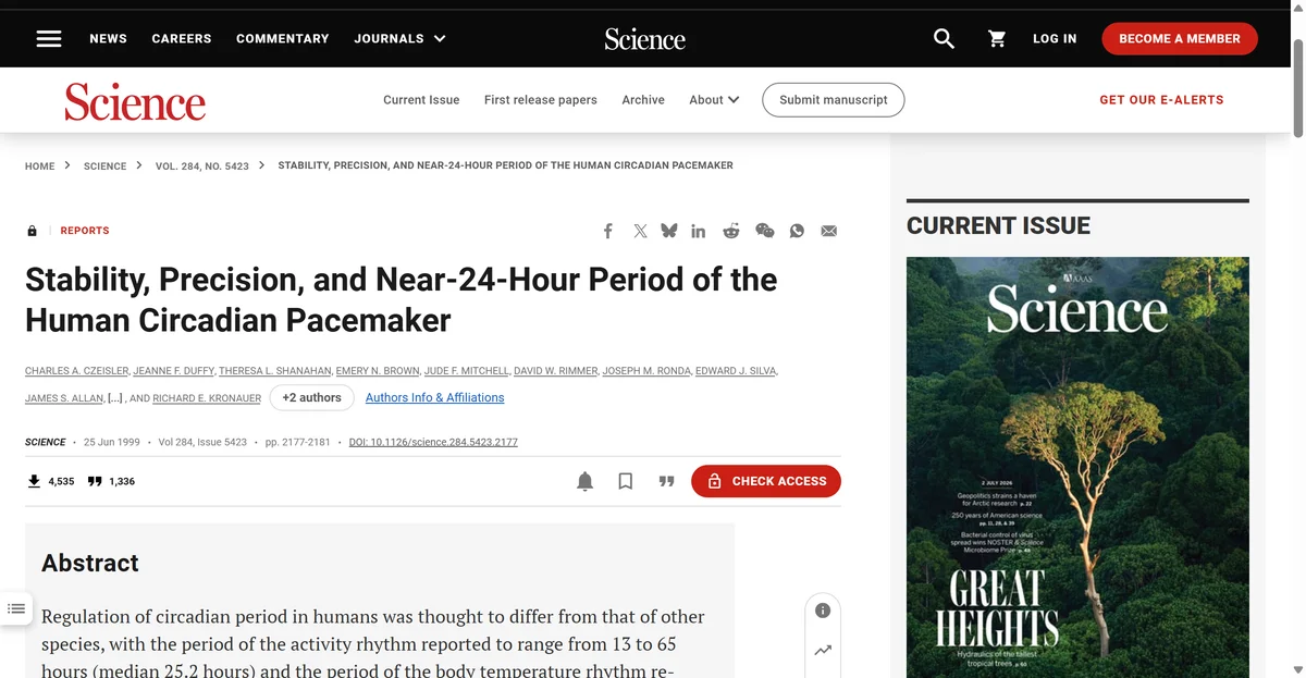Science: research on the near-24-hour human circadian rhythm