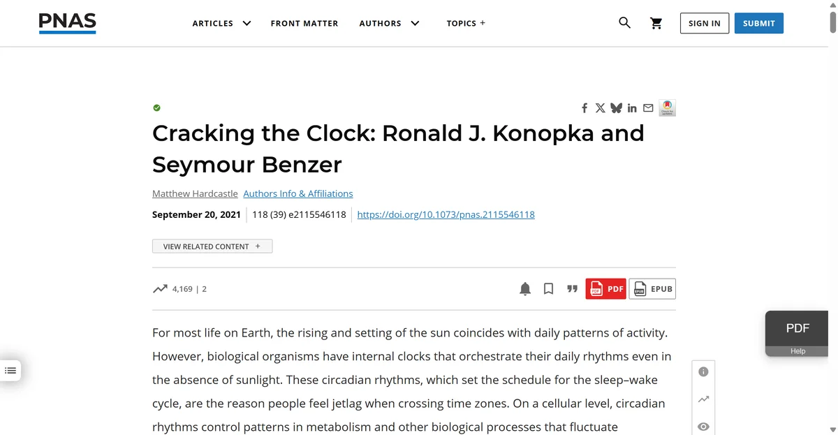 PNAS on Konopka and Benzer's work
